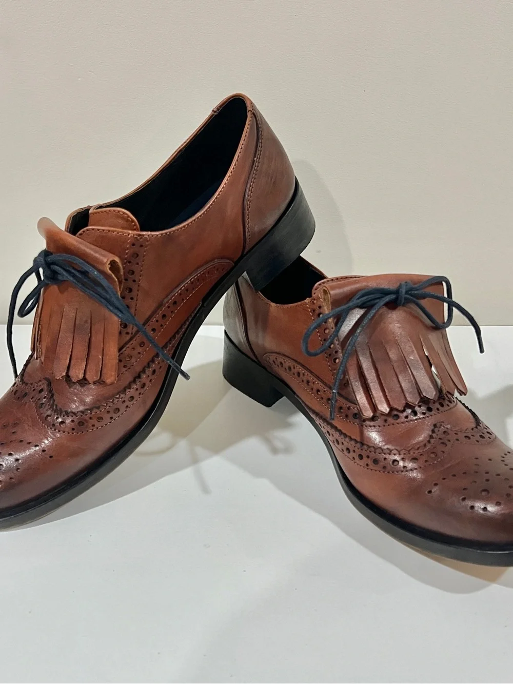 GIROTTI Women’s Custom Brown Leather Wingtip Brogue Oxford Lace Up Shoes Size 39